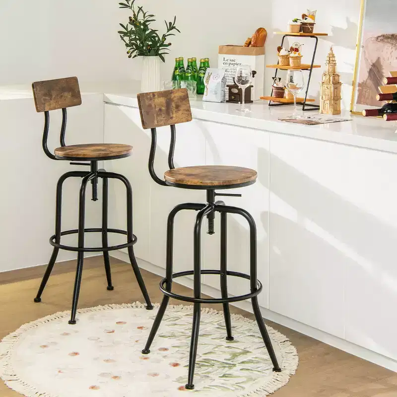 Costway Set of 4 Industrial Bar Stool Adjustable Swivel Counter-Height Dining Side Chair