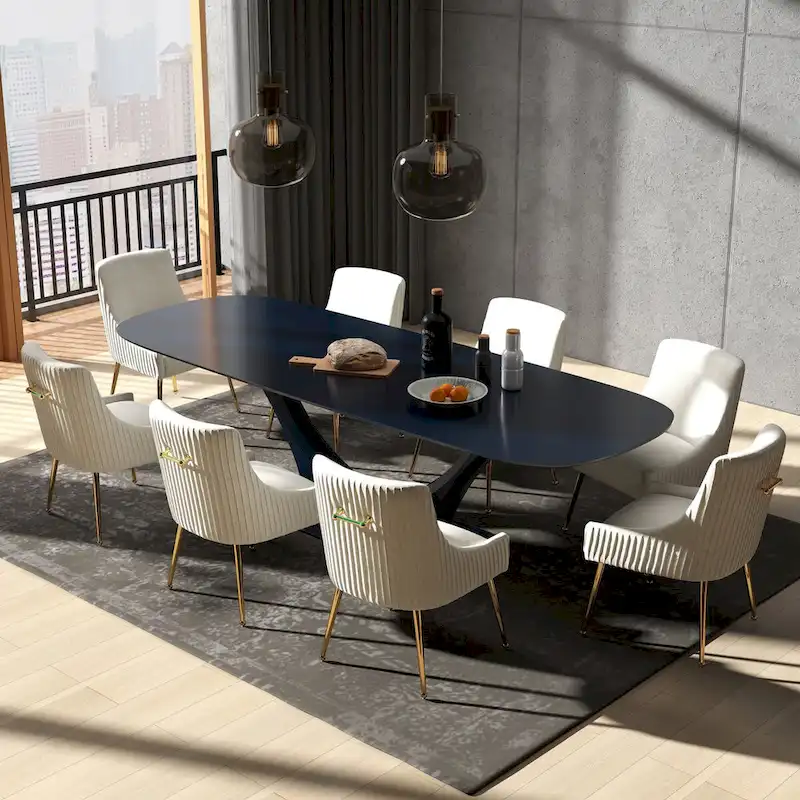 SEYNAR Modern Glam Velvet Dining Chair Set of 8 for Dining Room, Tufted Vanity Chair for Living Room (no table)