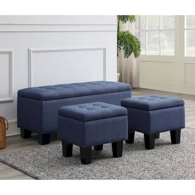 Mid-Century Modern Tufted Storage Lift Top Bench