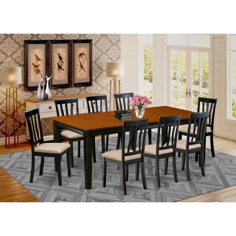 East West Furniture 9 Piece Kitchen Table Set- a Dining Table and 8 Dining Room Chairs, Black & Cherry (Seat Options)