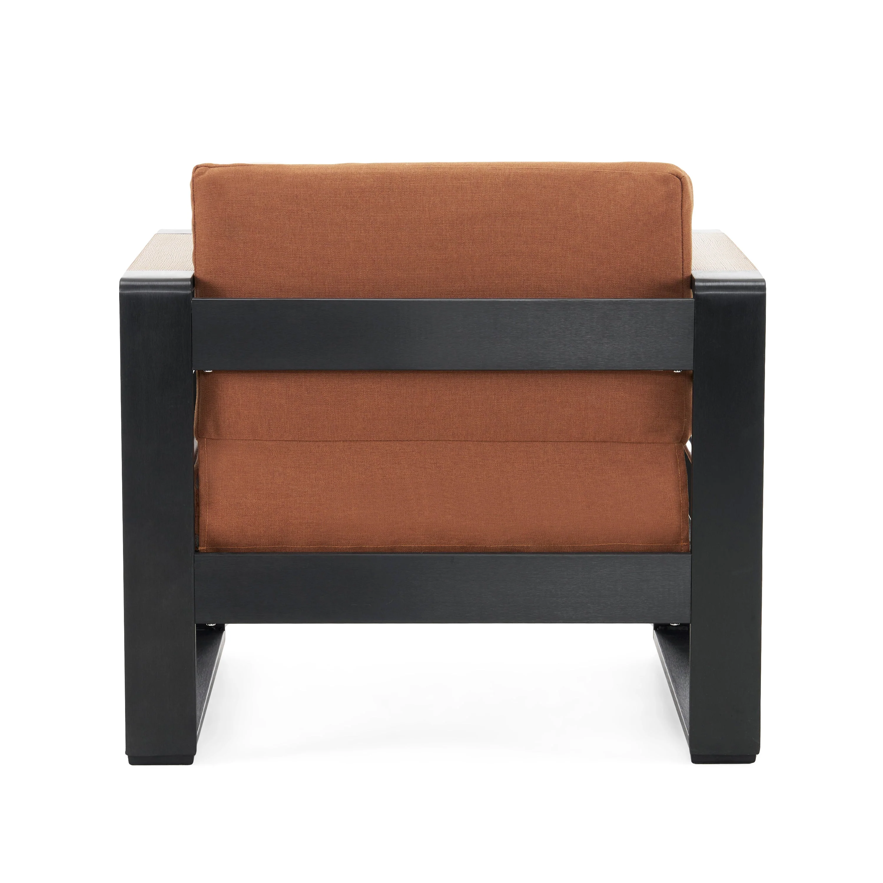 Modern Aluminum Club Chair with Faux Wood Accents & Water-Resistant Cushions