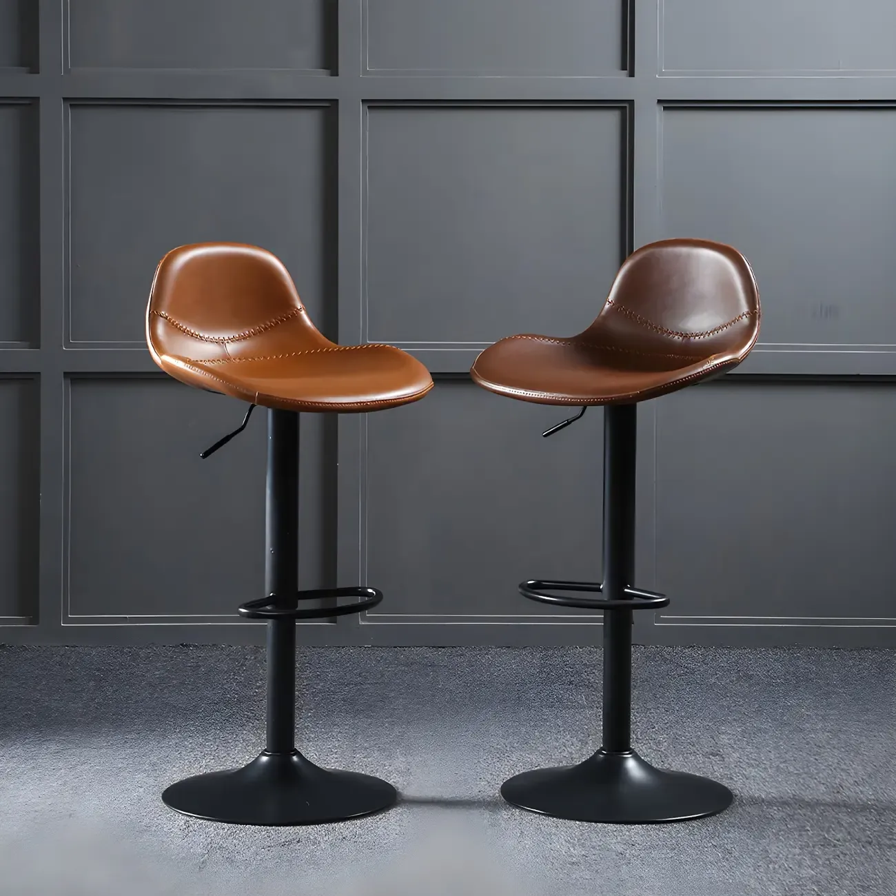 Modern Leather Adjustable Bar Stools with Footrest for Home Bar
