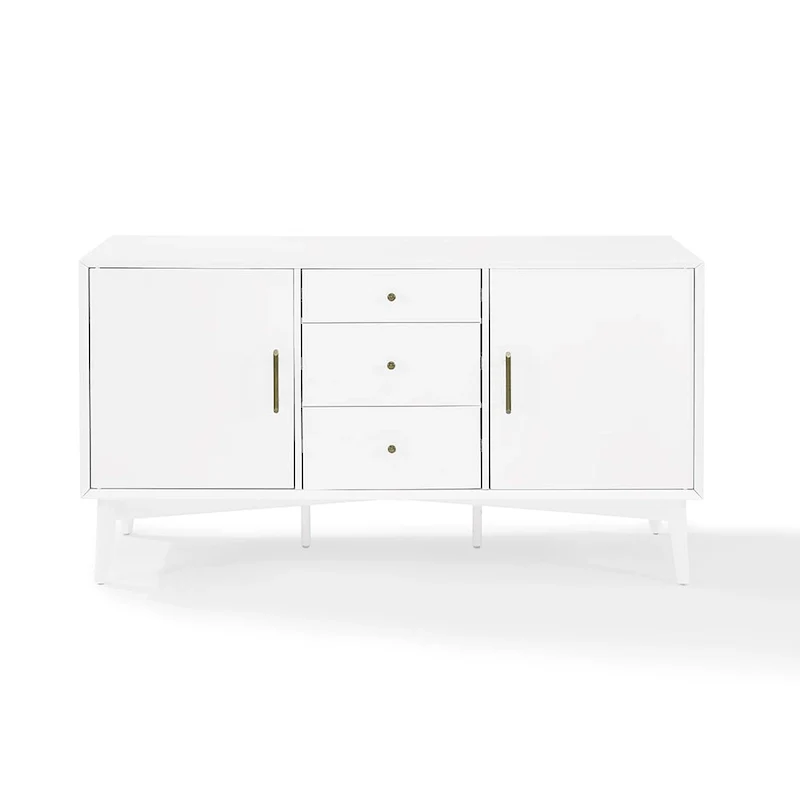 White Mid-Century Modern Sideboard with 2 Cabinets, 3 Drawers & Tapered Legs