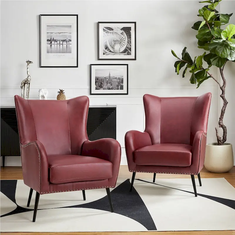 Invidiae Wooden Upholstered Armchair with Metal Legs Set of 2