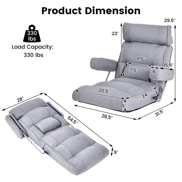 Adjustable Folding Sofa Chair with 6 Position Stepless Back - 31.5x 28.5 x 29.5
