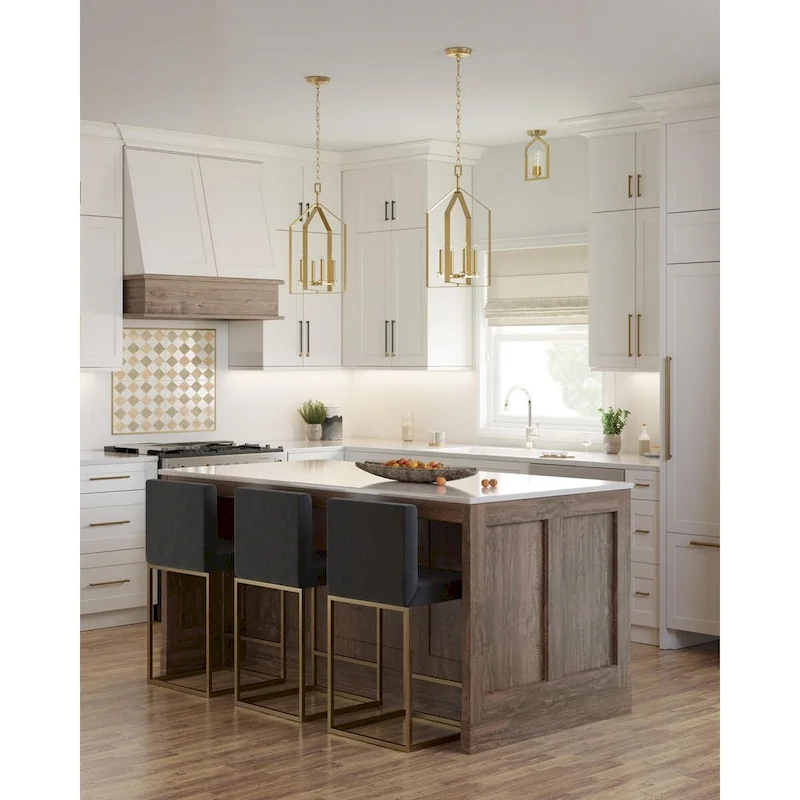 Vertex Collection Four-Light Brushed Gold Contemporary Foyer Light - 15 in x 15 in x 28 in