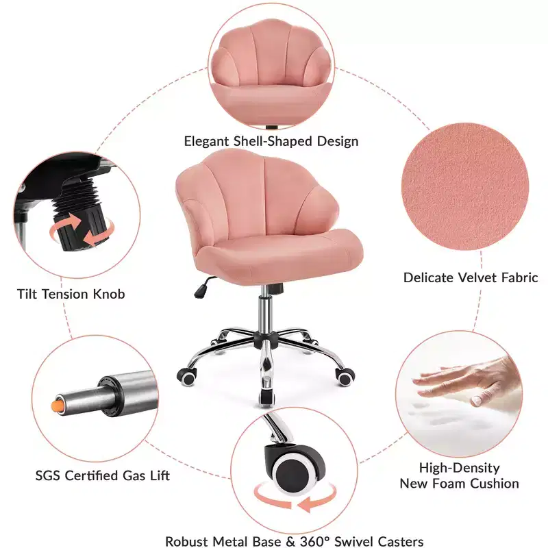 Yaheetech Set of 2 Swivel Upholstered Desk Chair with Tufted Shell-Shaped Back and Adjustable Seat Height