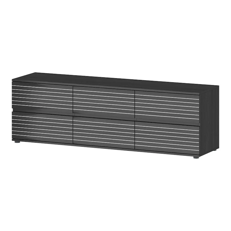 Low Profile Dresser/TV Stand - Black & White, 6 Drawers, 63W x 19.7H, Multi-Functional