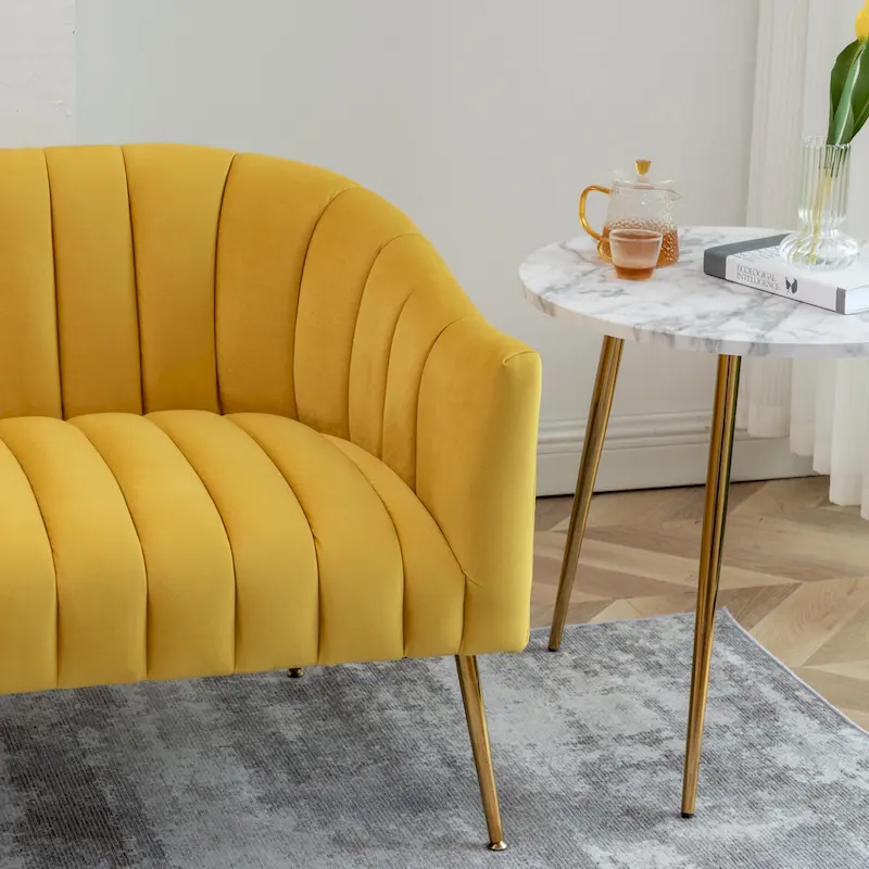 SEYNAR Modern Glam Comfy 50 Metal Legs Curved Sofa 2 Seaters Loveseat with Tufted Back