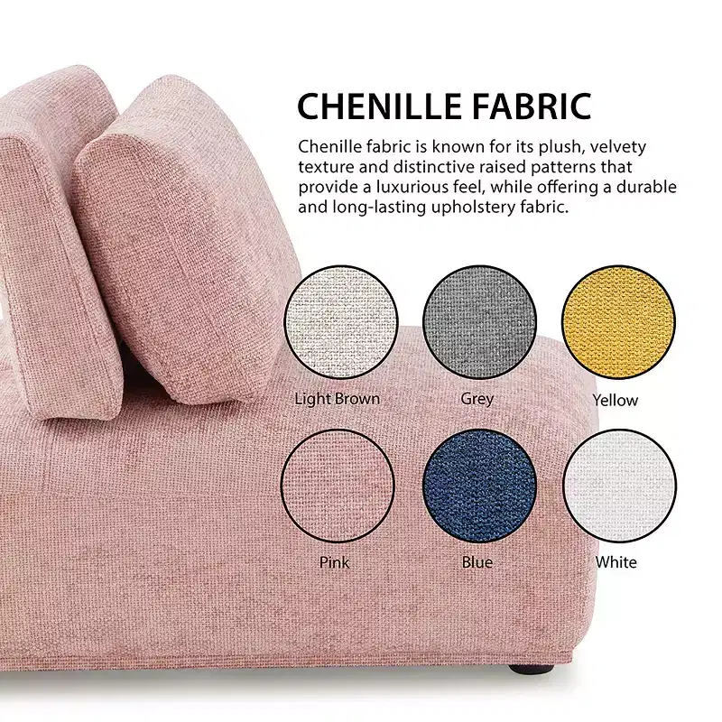 HOMES: Inside + Out Povoa Modern Modular Armless Chair Chenille with Extendable Backrest White