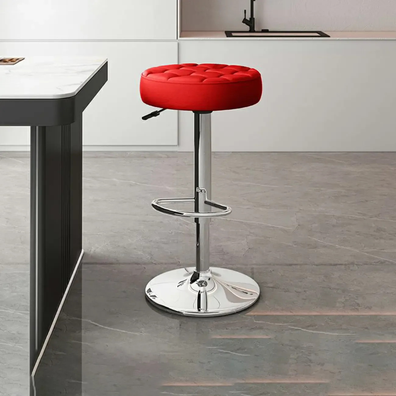 Leather Upholstered Adjustable Swivel Bar Stools