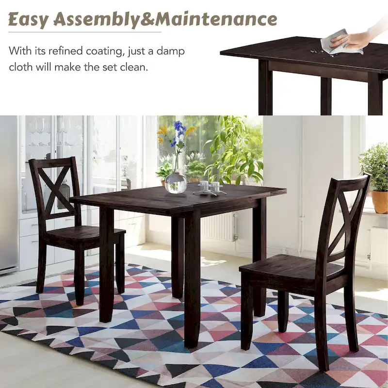 3-Piece Wooden Breakfast Nook Dining Table Set with Drop Leaf Table