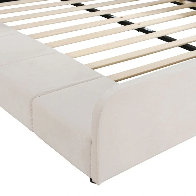 Upholstered Grounded Bed Mother & Child Bed with Bedside Desk and Little Round Stool