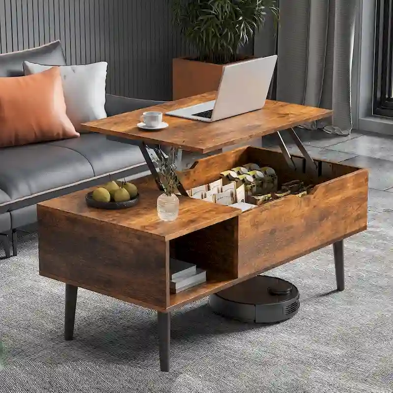 Coffee Table, Wood Lift Top Coffee Table with Storage Shelf, Lift Tabletop Dining Table for Home Living Room, Office