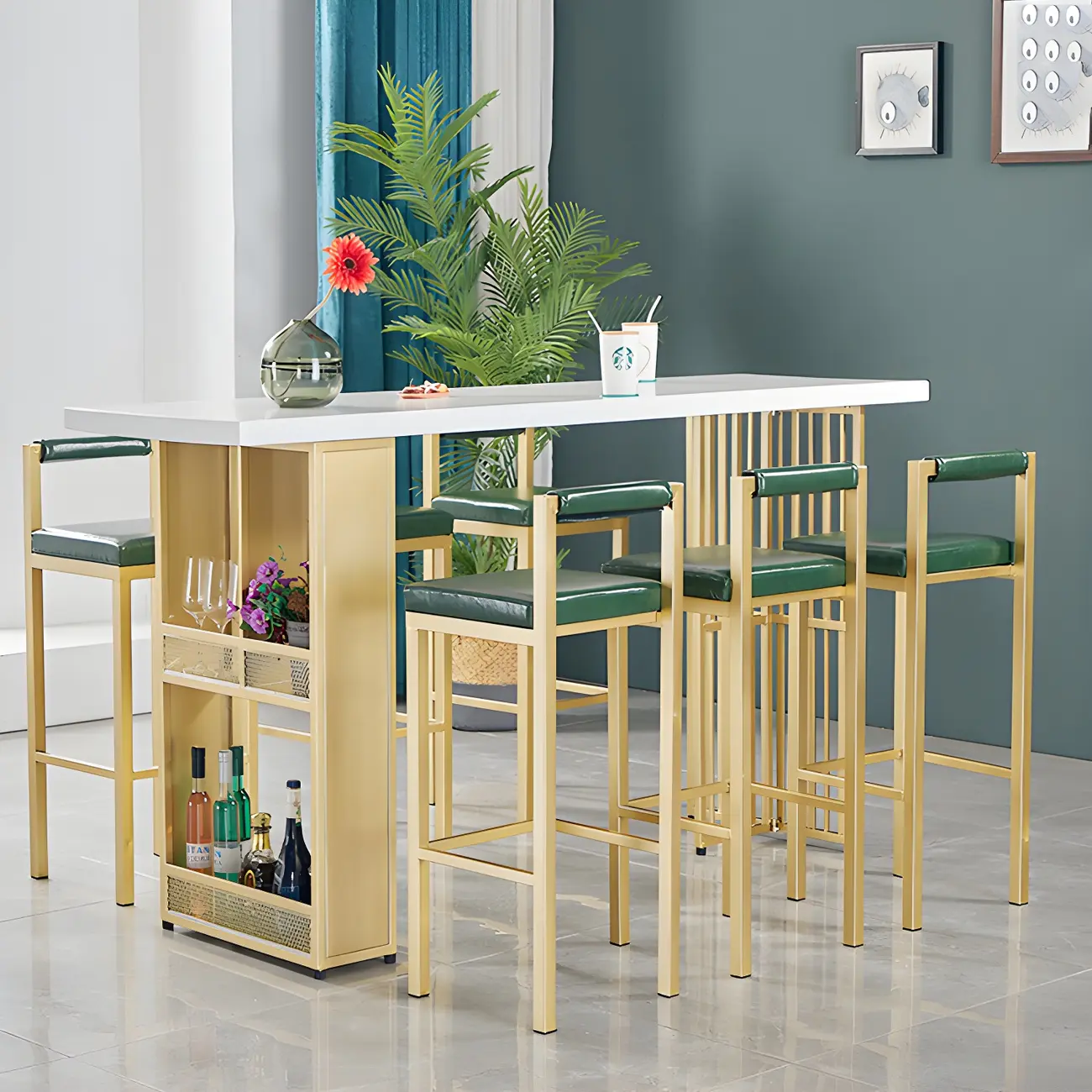 Glam Gold Wood Top Metal Shelf Bar Tables