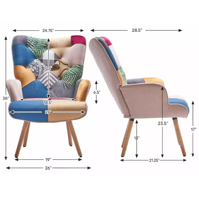 Peace Nest Upholstered Wingback Accent Chair & Rocking Chair with Rubberwood Legs & Rockers