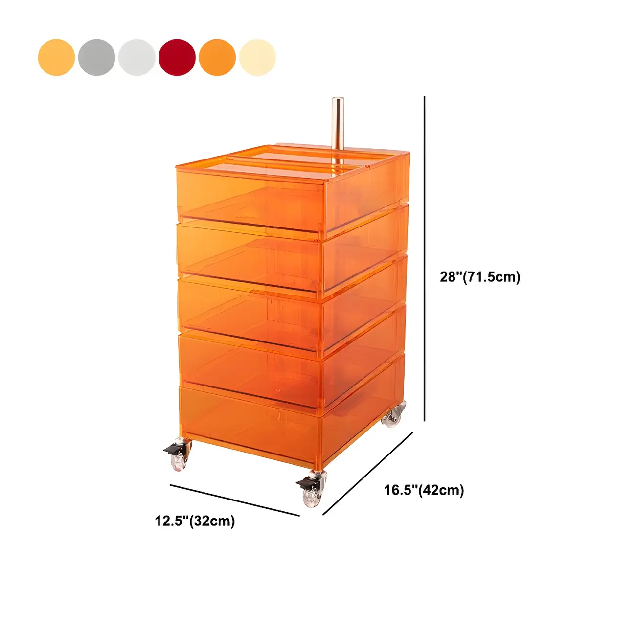 Vibrant Yellow Transparent Nightstand with Drawers and Wheels