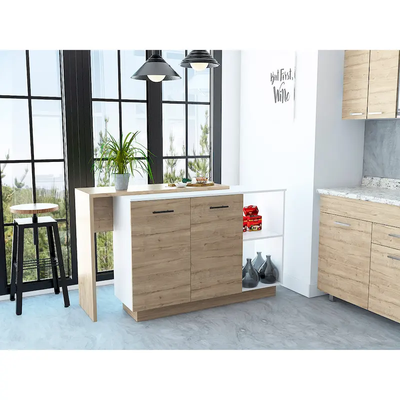 Aspen Kitchen Island, Two Concealed Shelves , Three Divisions