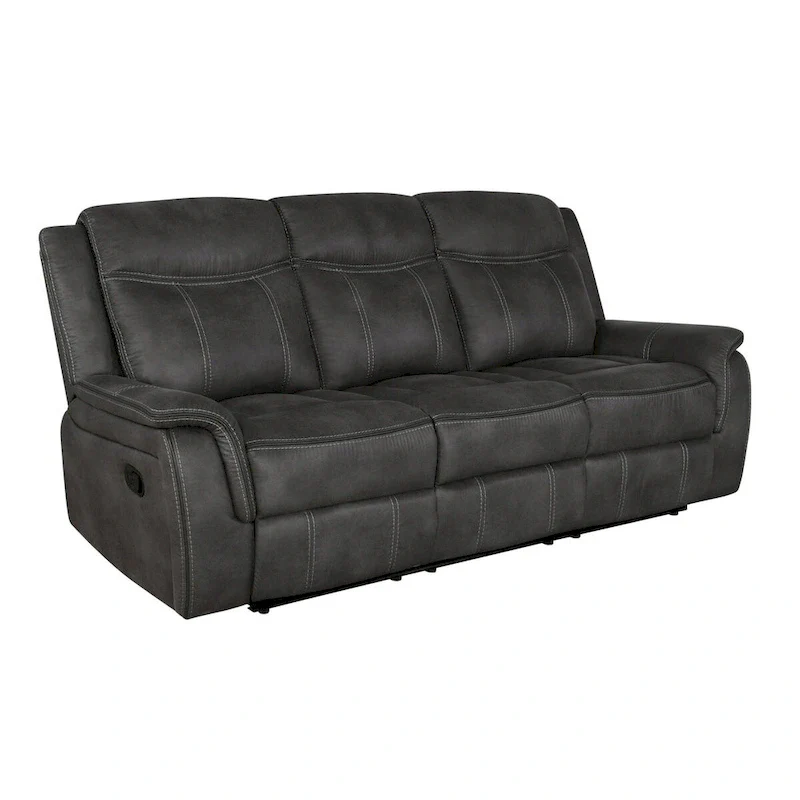 Tom 85 Inch Motion Manual Recliner Sofa, Gel Memory Foam Black Faux Leather