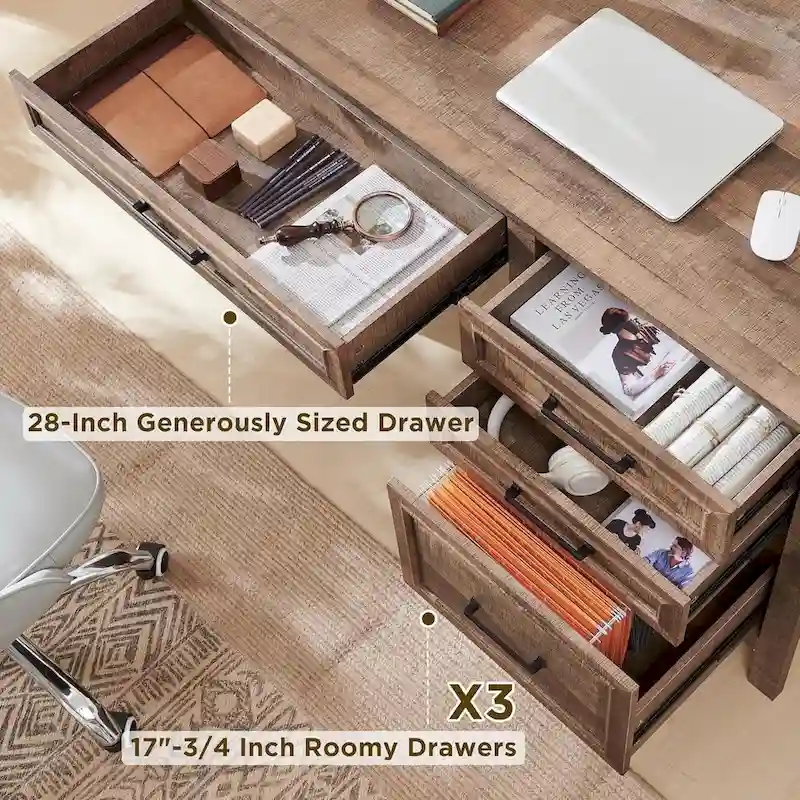 Modern Farmhouse Home Office Desk, Computer Desk with File Cabinet