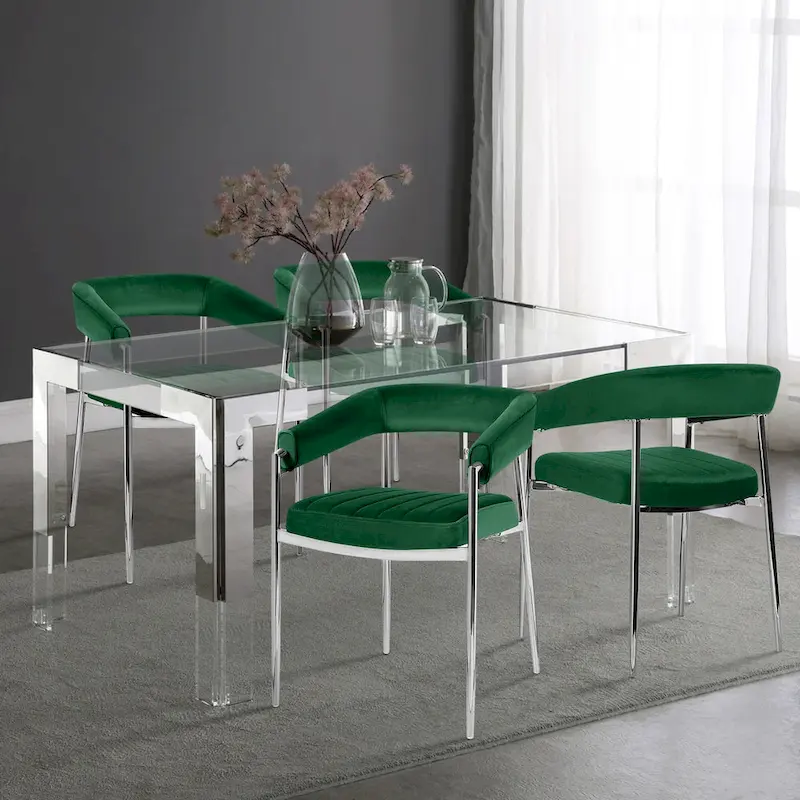 Velvet Dining Chair Arm Chair with Chrome Metal Legs