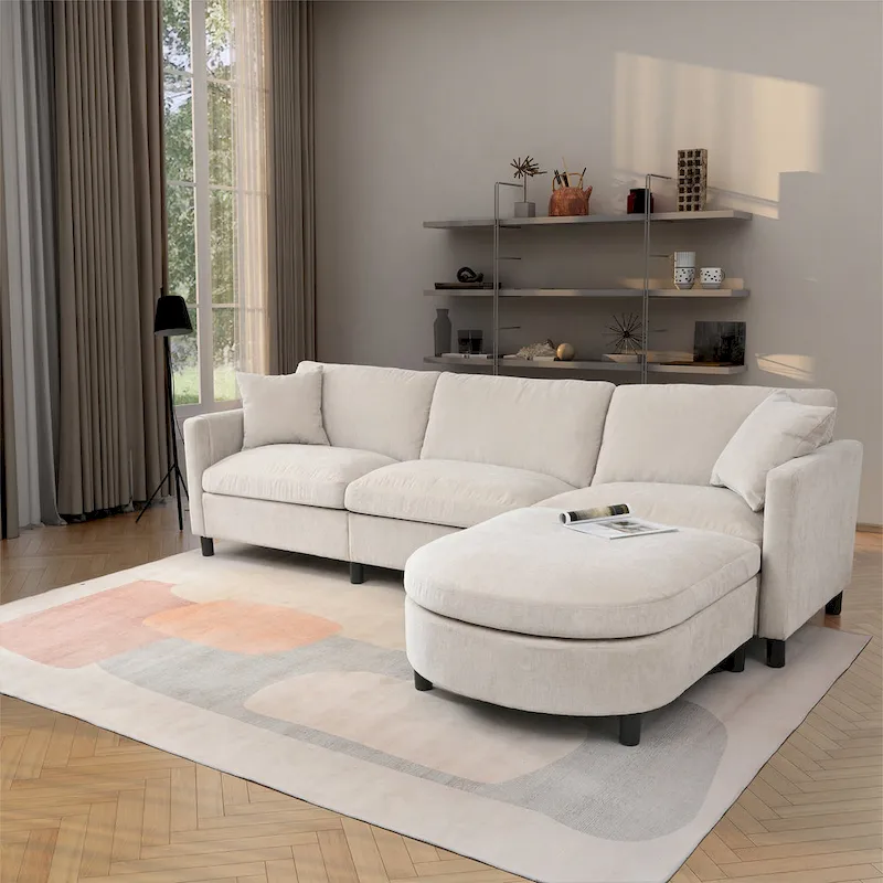 Tala Sectional Sofa Couch with Ottoman and Removable Cushion by GDFStudio