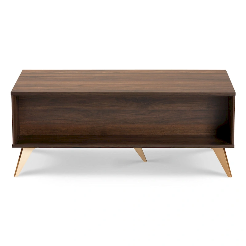 Edel Mid-Century Walnut Brown and Gold Finished Wood Coffee Table