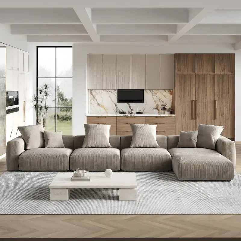 180 Leathaire Upholstered Sofa Modular Sectional Sofa with Ottoman