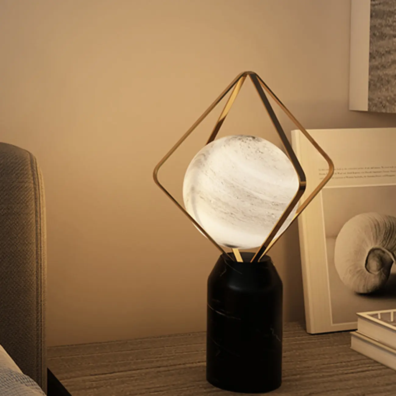 Elegant Plug-In Globe Stone and Glass LED Table Lamp