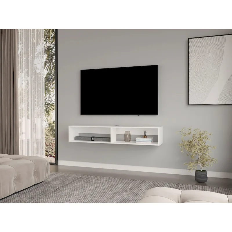 Modern TV Console Wall Mounted 59  Floating Media Stand with Shelves and Cable Management - 10.4H x 59.1W x 12.6D