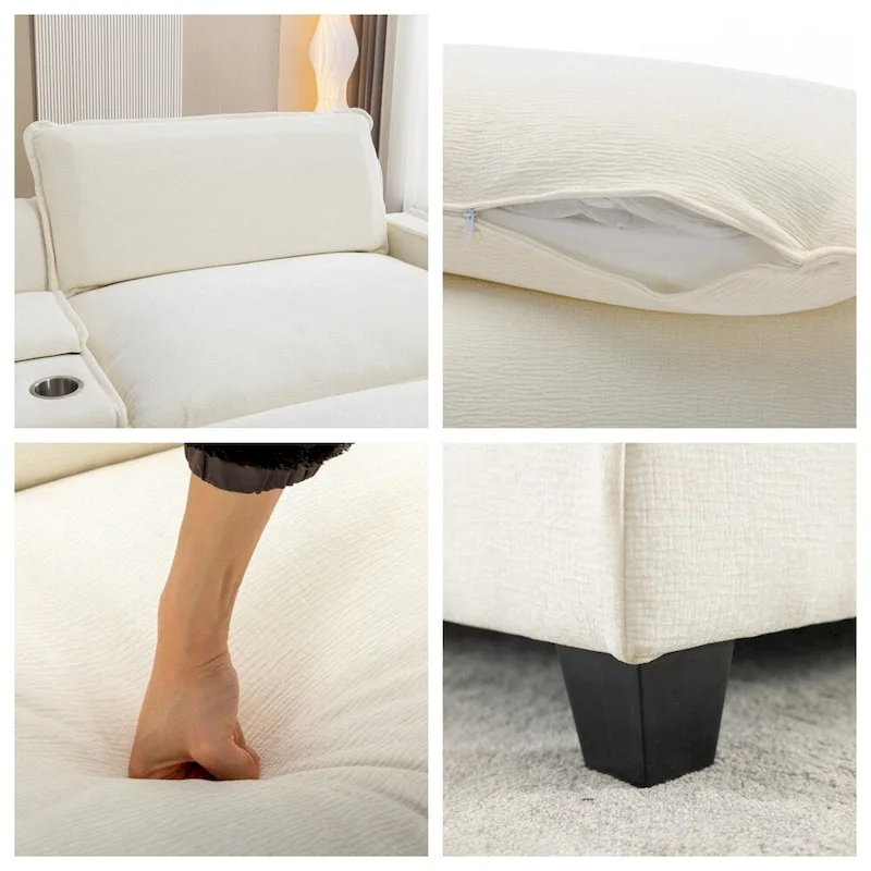 112.6  Chenille Upholstered Sectional Sofa with Two Removable Ottoman