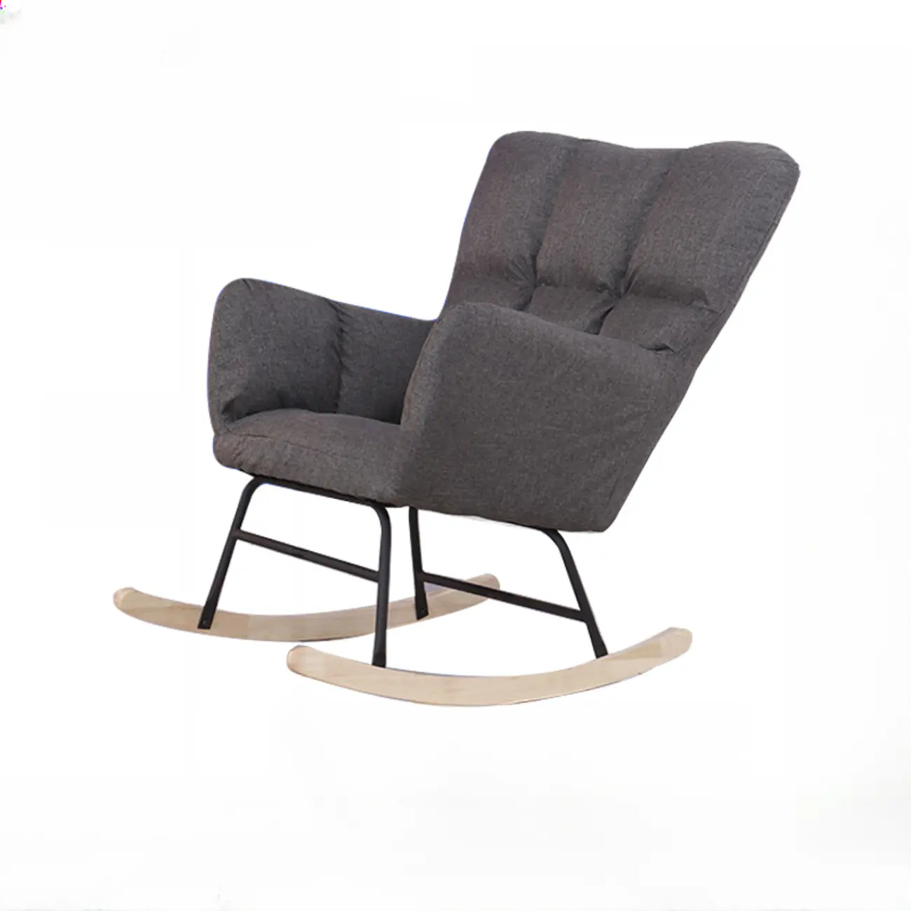 Tech Cloth Upholstered Wood Rocking Chair with Recessed Arm