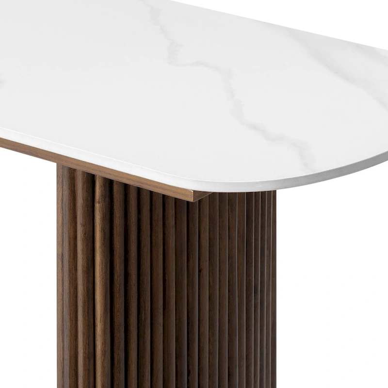 Marble Console Table Entryway Table with Fluted Base