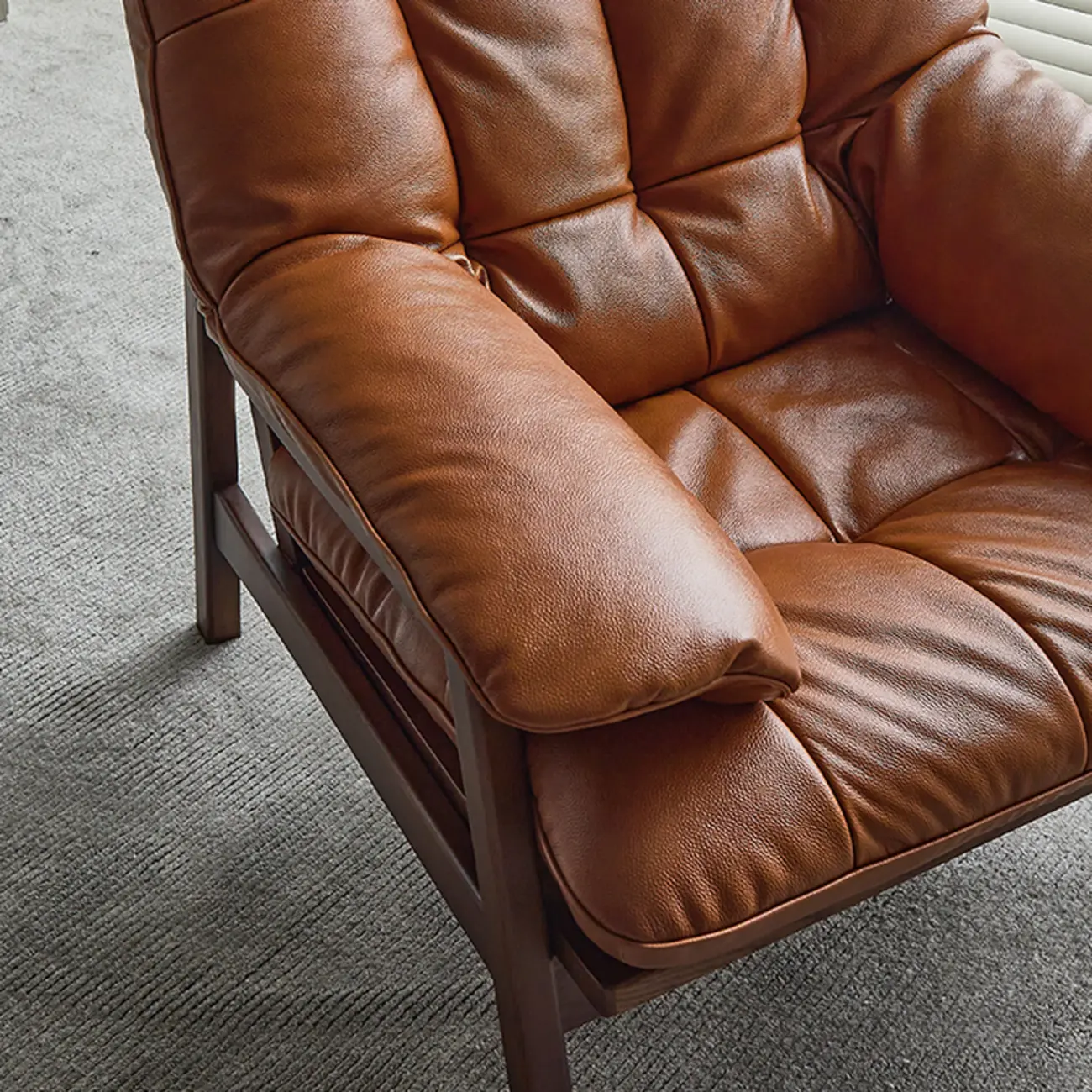 Brown Upholstered Genuine Leather Living Room Accent Chair