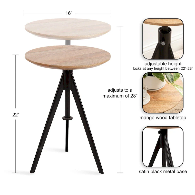 Kate and Laurel Keres Adjustable Side Table