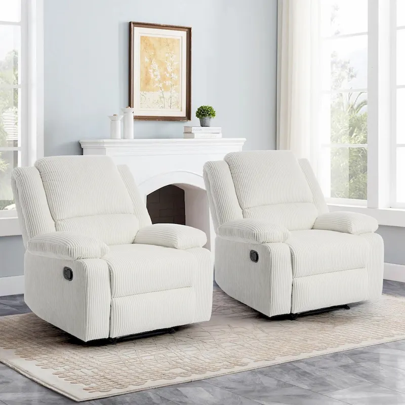 2Set Modern Lounger Upholstered Push Back Manual Recliner Chair