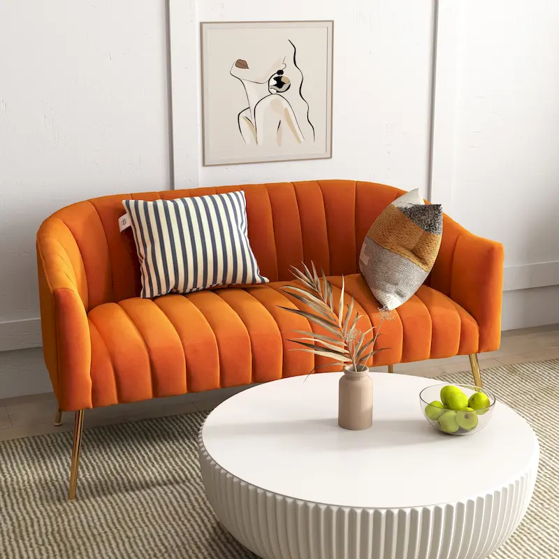 SEYNAR Modern Glam Comfy 50 Metal Legs Curved Sofa 2 Seaters Loveseat with Tufted Back