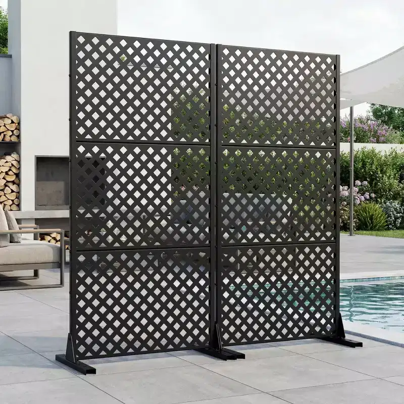 Black Steel 5-Panel Room Divider, Double-Sided, 1-Person Use