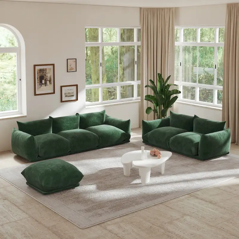 Chenille Fabric Modular Sectional Sofa Set with Ottoman