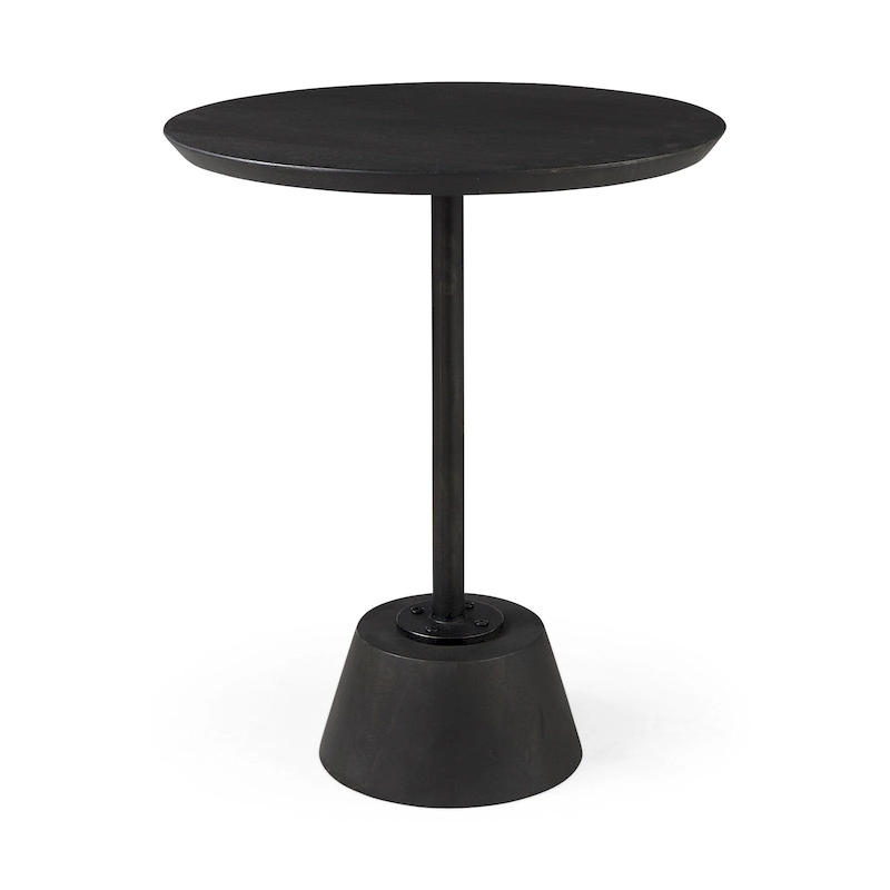 Maxwell Dark Brown Wood w/Black Metal Pedestal Round Side Table