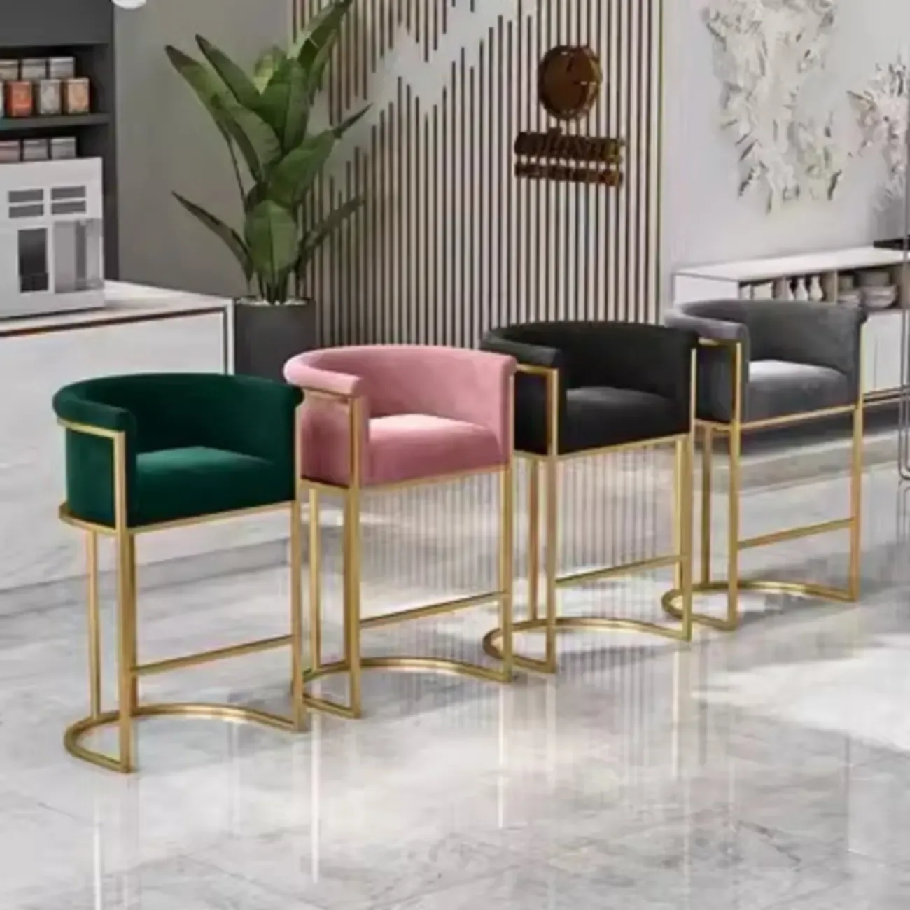 Glam Gold Sled Velvet Upholstered Bar Stool