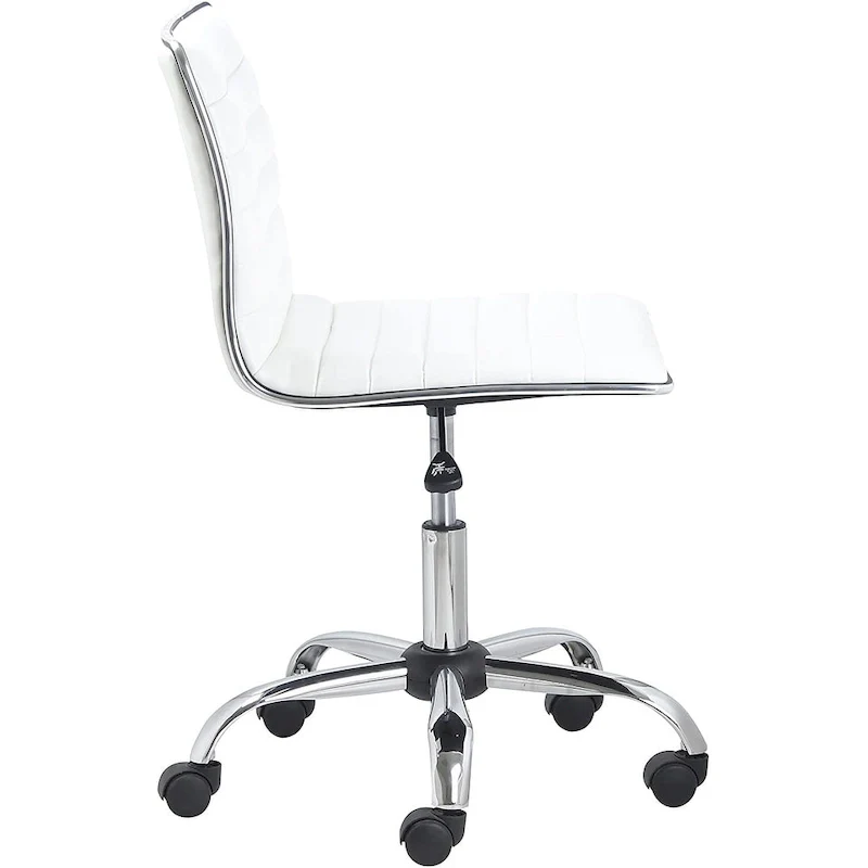 Mid-Back Armless Swivel Office Chair with Lumbar Support – White Bonded Leather