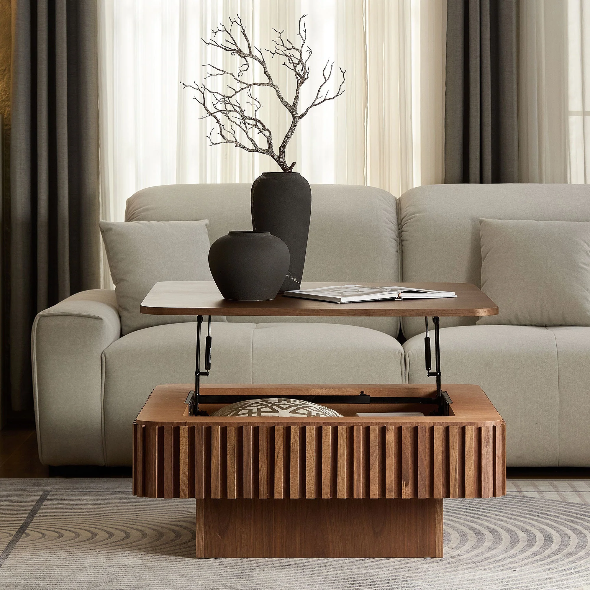 Walker Edison | Fluted Modern Lift Top Coffee Table and Desk