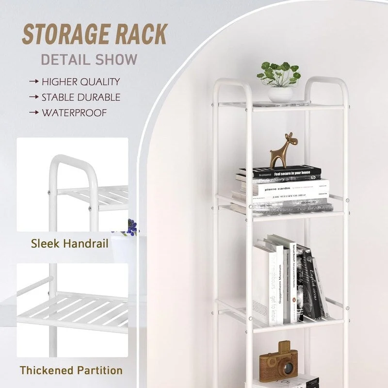5 Tier Narrow Bathroom Shelving Unit - 13D x 11W x 54.7H