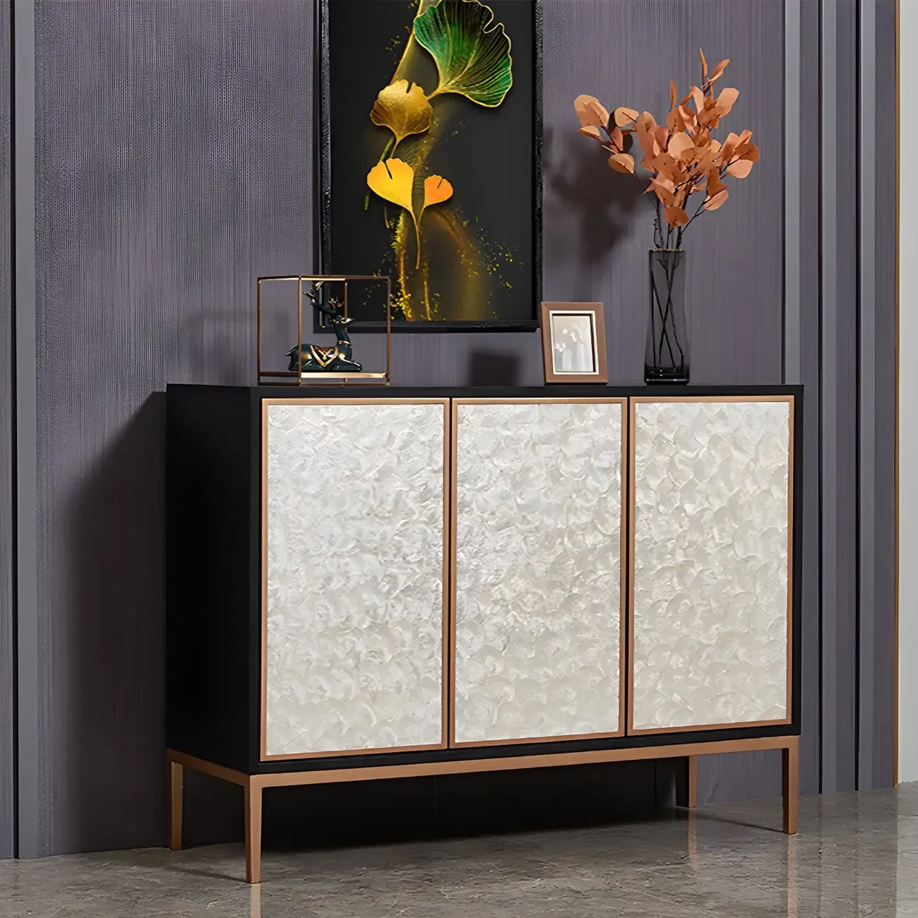 Modern Wooden Sideboard in Silver with Cabinets