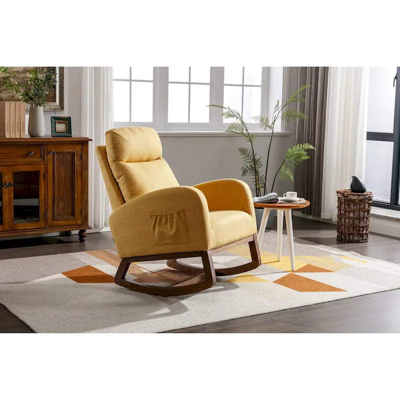 Modern Glider Chair, Recliner Armchair with Wood Legs and Side Pocket, Nursery Rocking Accent Chair with High Back