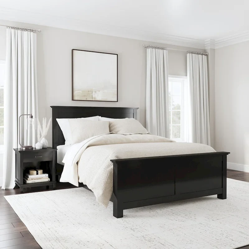 Oak Park 2 Piece Black Wood Queen Bed and Nightstand Set by Homestyles