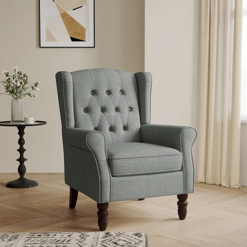 Button-Tufted Accent Chair Wingback Armchair - 38H