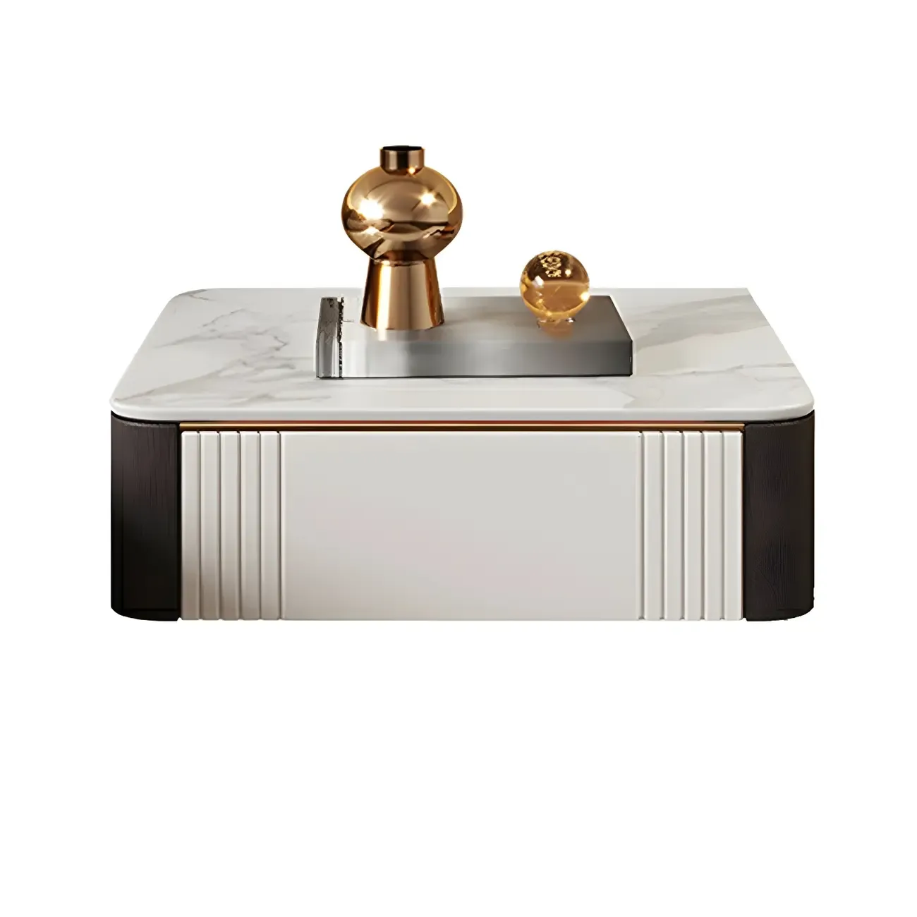 Low Stone Top Floating Nightstand with Drawer Set of 2