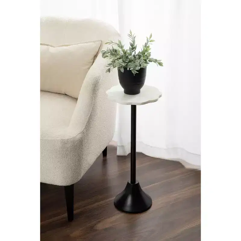 Kate and Laurel Sanzo Scalloped Marble and Metal Drink Table